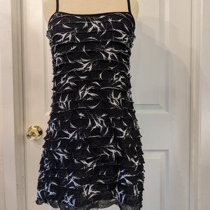 Free People Tiered Mini Dress XS/TP Black and White Leaf Print